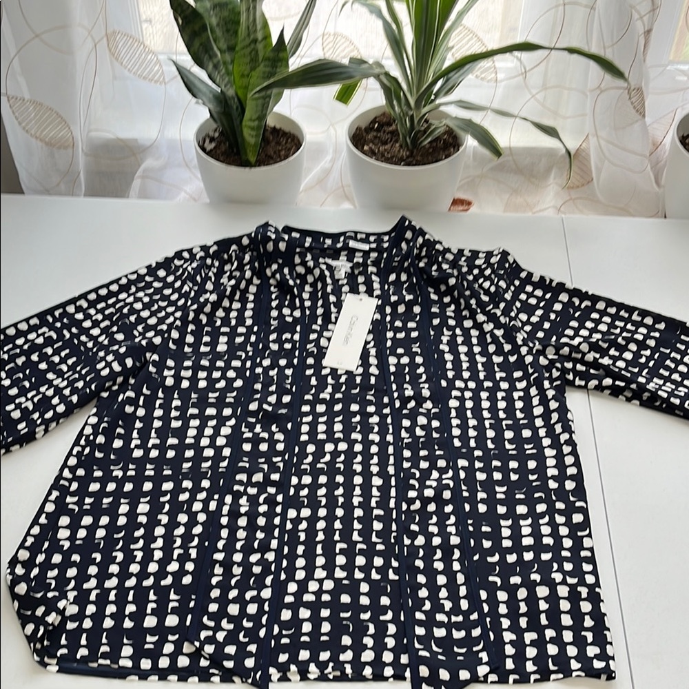 Calvin Klein Navy and White Blouse